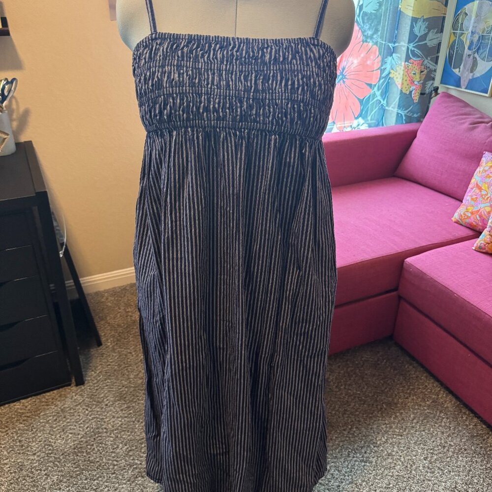 A New Day Navy Striped Smocked Maxi Dress – Size M